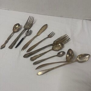 Mixed Silverplate Serving Ware Lot 10 Pieces Craft Host Jelly Gravy Ladle Fork